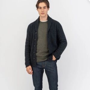 Grana Men’s 100% Cashmere Collar Cardigan - Navy